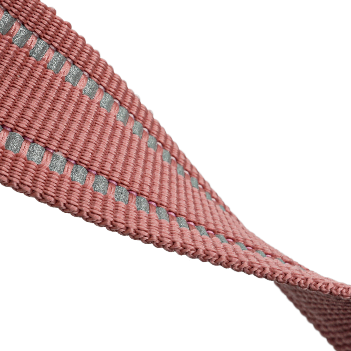Close up view of the pink collar 3M reflective stitching details