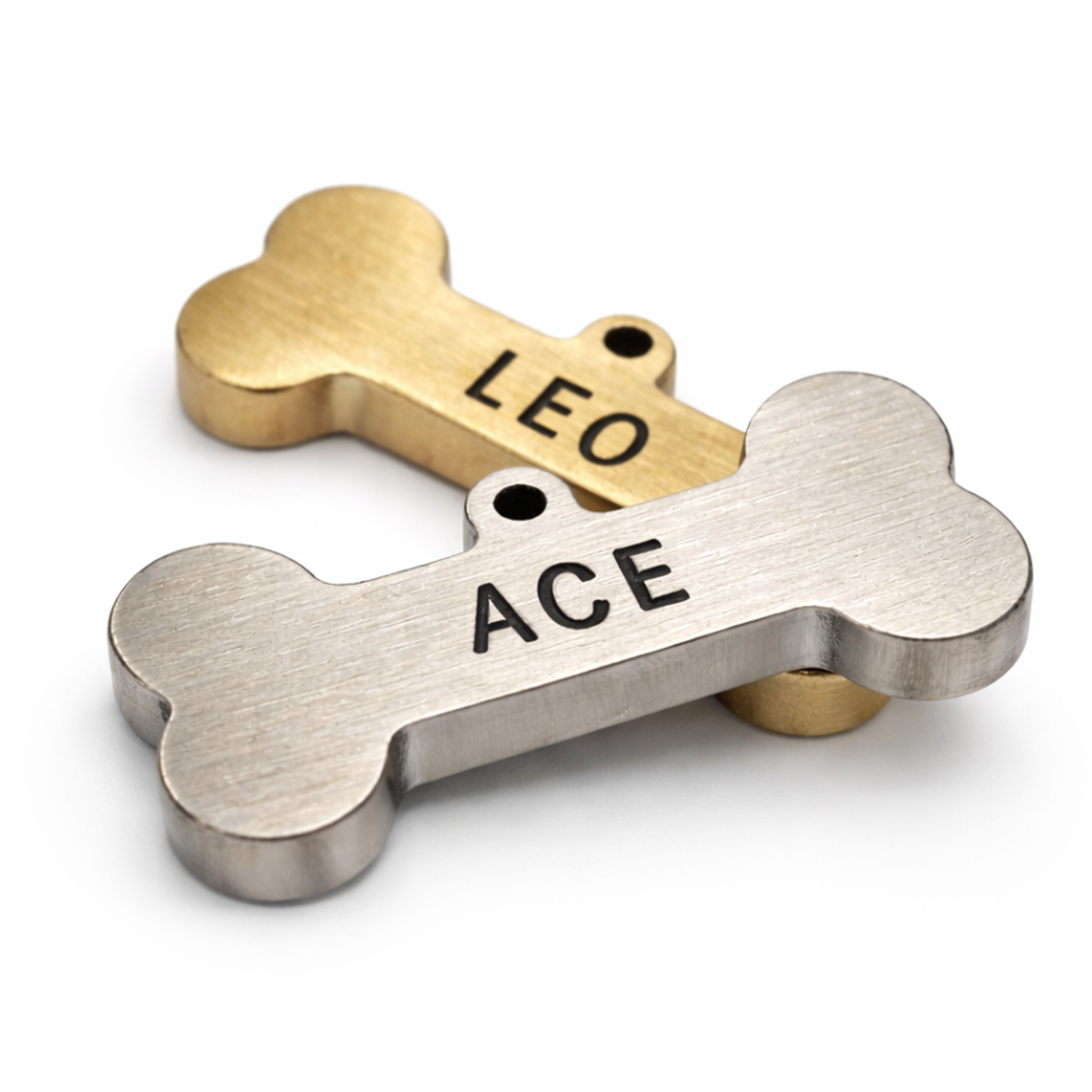 Personalized Hand Stamped Dog Tag - Custom Bone Dog ID Tag, Handmade Stamped Dog Name Tag with Phone Number, 4MM Thick Brass or Stainless Steel Dog Collar Tag