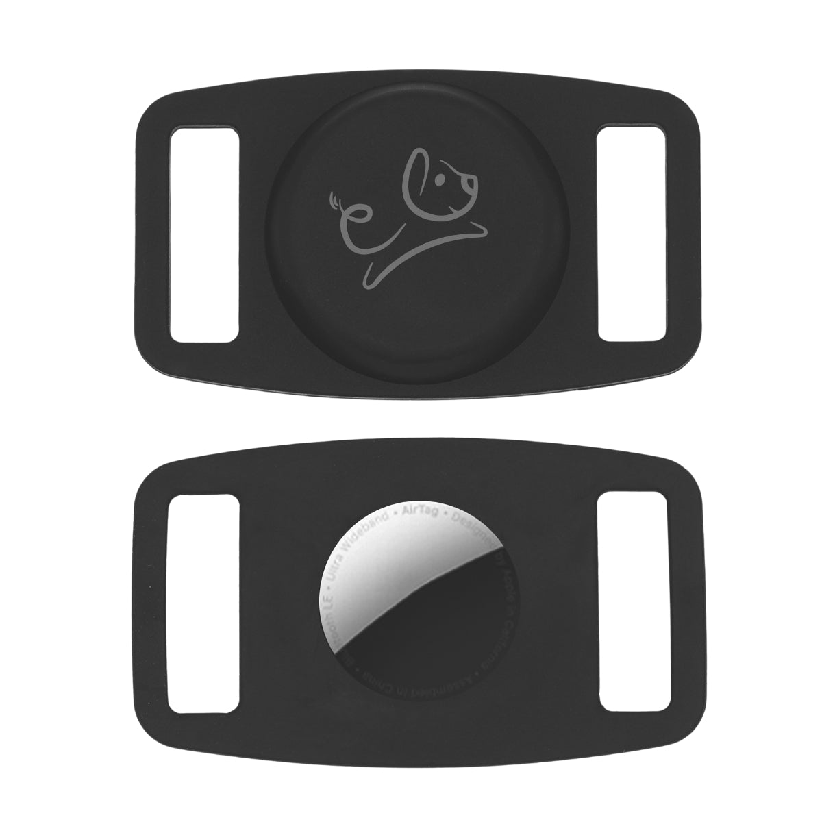 Front and back of the Airtag holder. Waggy logo on the front of the Airtag holder