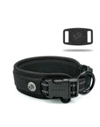 Front of the black Air Mesh dog collar showing the inside of the air mesh padding. Airtag holder on the right corner displaying Waggy logo.