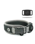 Front of the grey Air Mesh dog collar showing the inside of the air mesh padding. Airtag holder on the right corner displaying Waggy logo.