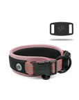 Front of the pink collar showing the inside of the air mesh padding. Airtag holder on the right corner displaying Waggy logo.